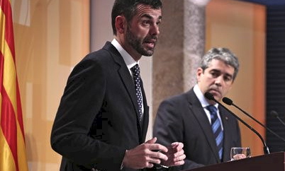 Santi Vila i Francesc Homs, ahir al Palau de la Generalitat durant la roda de premsa