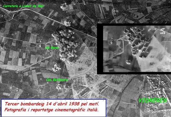 Imatge del tercer bombardeig de Vidreres, presa des d'un avió italià