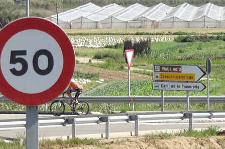 Un ciclista, en el Camí de la Pomareda