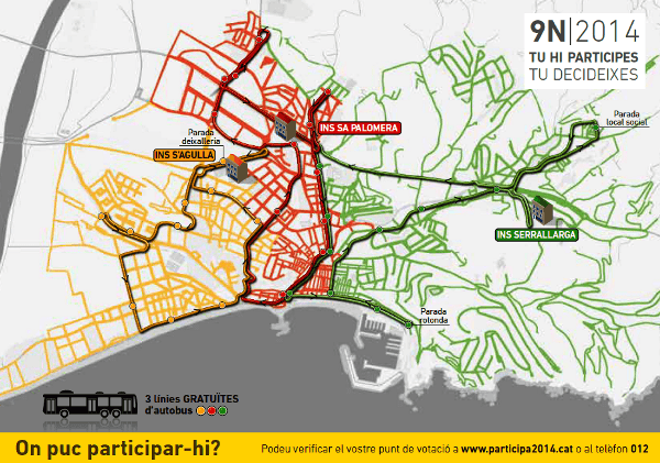 Mapa de la ciutat elaborat per informar de la celebració del 9N a Blanes