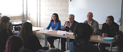 D’esquerra a dreta la regidora Pilar Planella, Josep Trias, Joan Baztan, i el regidor Celestino Lillo