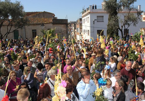 Els feligresos, durant la benedicció de les palmeres / Foto: Joaquim Robert