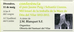 Activitat organitzada per l'Obreria del Santuari de la Mare de Déu del Vilar